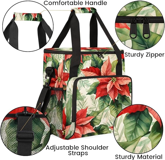 Holly Berry Flowers Coffee Maker Carrying Bag Graffiti Flowers Travel Storage Bag Compatible with K-Mini or K-Mini Plus Single Serve Coffee Brewer Carrying Case with Pockets &amp Shoulder Strap