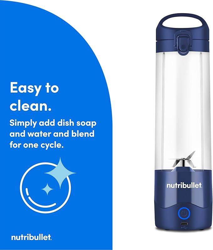 nutribullet Portable Blender Cordless 20oz Vessel Personal Blender USB-C Rechargeable Navy Blue NBPB50100NB