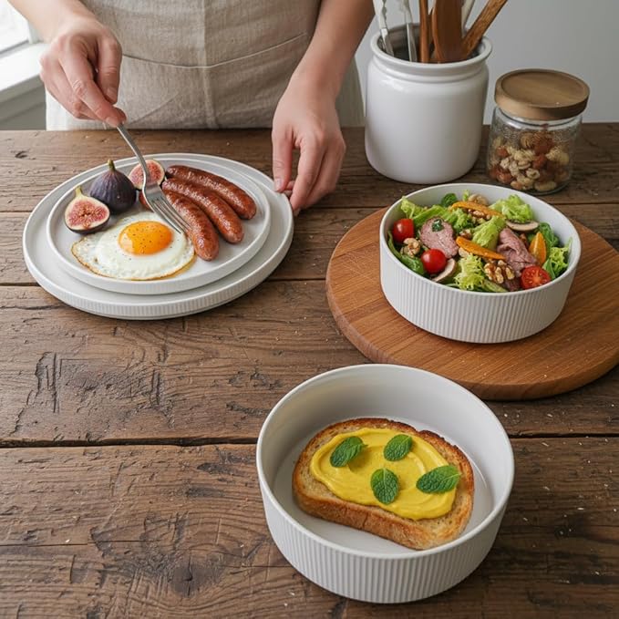 UDNORDGLOE Porcelain Dinnerware Sets for 4 12 - Piece Ceramic Plates and Bowls SetsStoneware Clip and Scratch Resistant Dishware Microwave and Dishwasher Safe Matte White