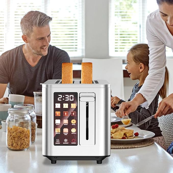 Touch Screen Toaster 4 Slice 4 Bread Types 4 Shade Settings LCD Display Extra Wide 1.5 Slots Memory Function 1400W16.54 * 8.66 * 7.48inch