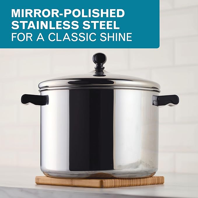 Farberware Classic Series Anniversary Edition Stainless Steel Cookware Set and Lids Induction Ready Dishwasher Safe 8 Piece Pots and Pans Metal Utensil Safe - Stainless Steel