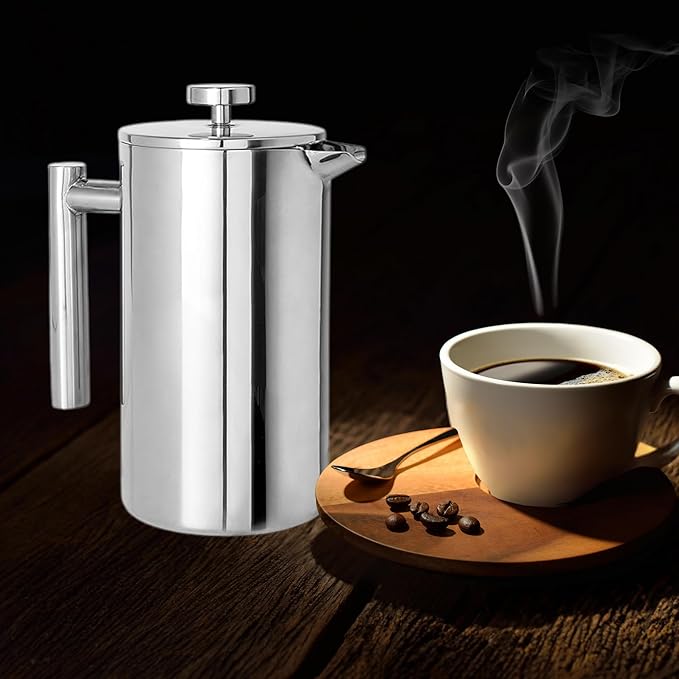 Stainless Steel French Press Coffee Maker 27 oz - Double Wall Insulated Hand Brewing Pot with Extra Durable French Filter - Perfect for Tea &amp Coffee No Glass Ideal for Camping