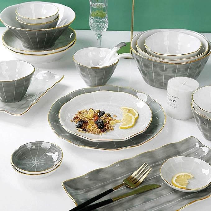 New Dinnerware SetsCeramics Dinnerware Set Phnom Penh Light Luxury Porcelain Dinner Set of 48 / Nordic Style d Pinch Texture Plates and Bowls Sets for Family Gat