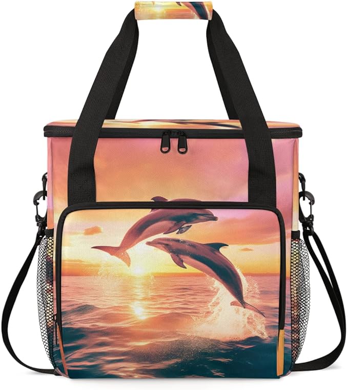 Sunset Dolphin Coffee Maker Carrying Bag Portable Travel Storage Tote Bag Compatible with K-Mini or K-Mini Plus Single Serve Coffee Brewer Carrying Case with Multiple Pockets &amp Shoulder Strap