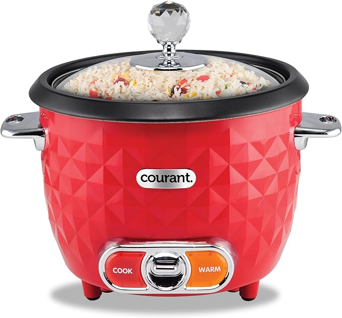Courant Rice Cooker 10-Cup (Cooked) Steaming basket One-Touch Operation Automatic Keep Warm Function red