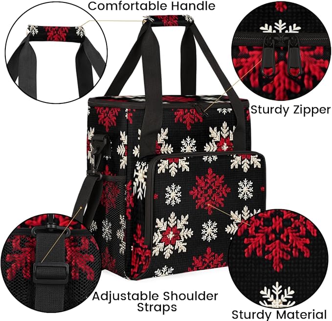 Christmas Snowflakes Coffee Maker Carrying Bag Retro Snowflakes Travel Storage Bag Compatible with K-Mini or K-Mini Plus Single Serve Coffee Brewer Carrying Case with Pockets &amp Shoulder Strap