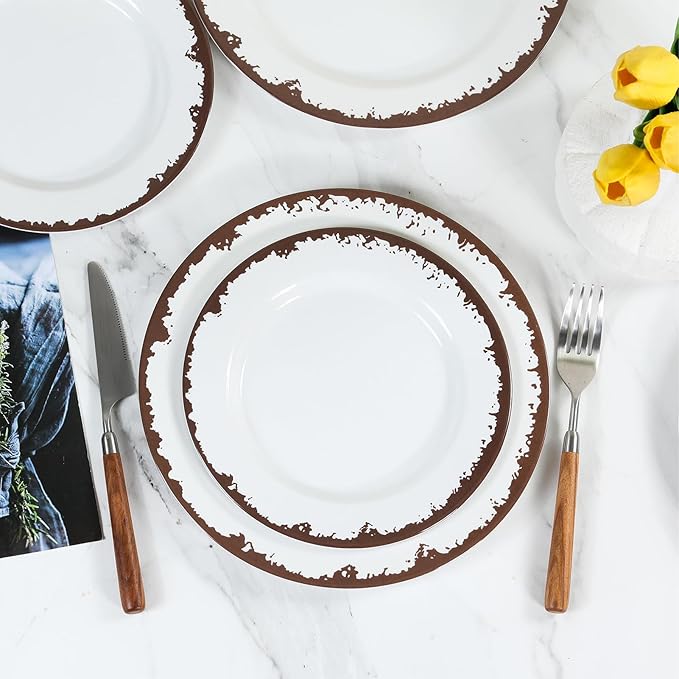 Melamine Dinnerware Set-12 Piece Melamine Plates and Bowls Set for 4Lightweight yet Durable Dish SetCamping/RV Unbreakable Serving Dishes Dishwasher Safe Off White