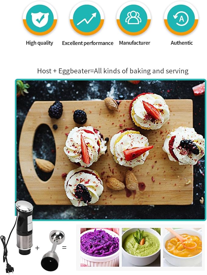 Immersion Blender 400W Handheld Stick Mixer with Adjustable Speed for Smoothies Soups Puree Baby Food