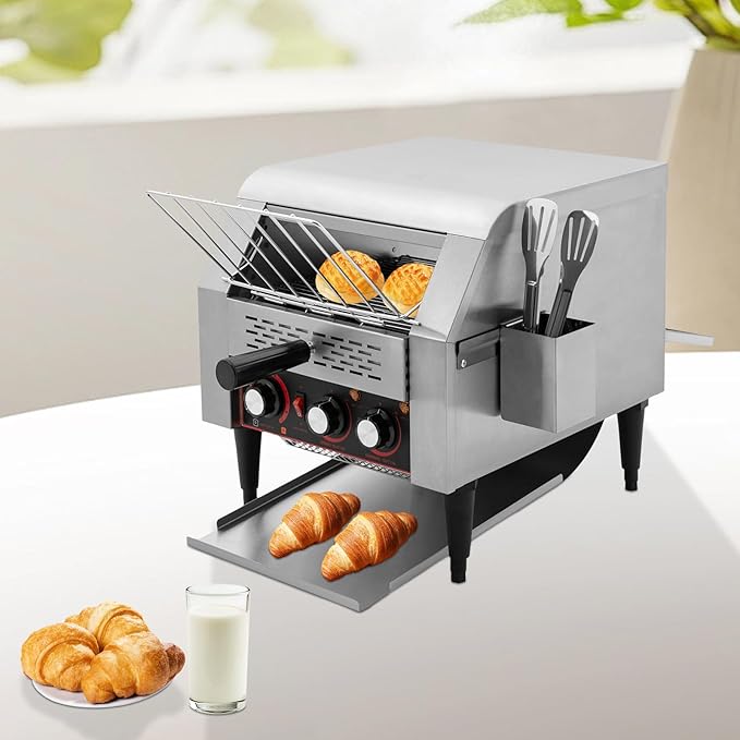 Commercial Conveyor Toaster 1900W Heavy-duty Toasters with Multiple Heating Modes and 7 speeds Toaster Ovens Countertop for Raditional White Slices Wheat Bagel Halves (300 Slices/H)