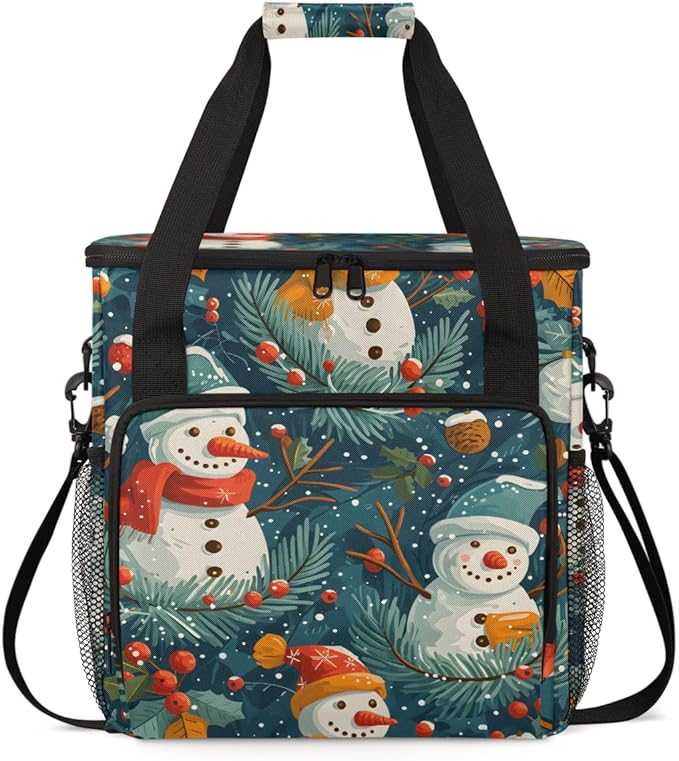 Christmas Snowman Coffee Maker Carrying Bag Cute Snowman Travel Storage Bag Compatible with K-Mini or K-Mini Plus Single Serve Coffee Brewer Carrying Case with Multiple Pockets &amp Shoulder Strap