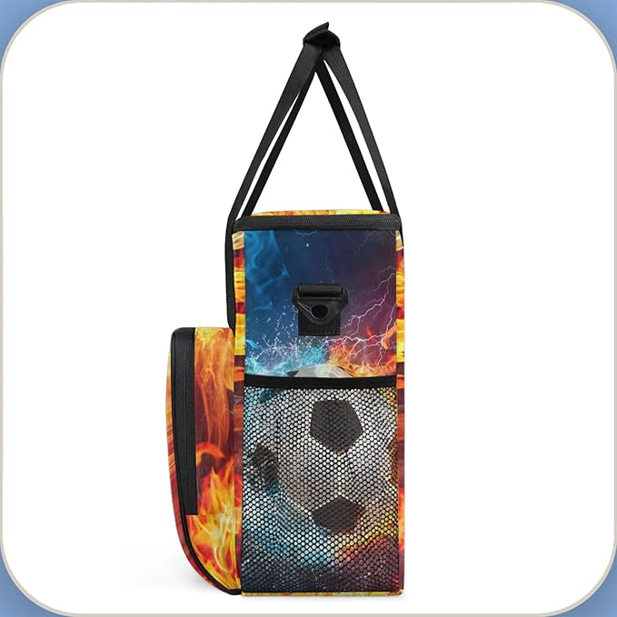 Football Ball Flame Coffee Maker Carring Bag Large Insulated Storage Organizer Case Tote Bags with Shoulder Strap for Travel Work Picnic