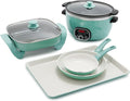 GreenLife 6QT Electric Slow Cooker 12 Electric Skillet Cookie Sheet 7 and 10 Frying Pan Skillet Set Healthy Ceramic Nonstick PFAS &amp PFOA-Free Dishwasher Safe Versatile Cooking Set Turqu