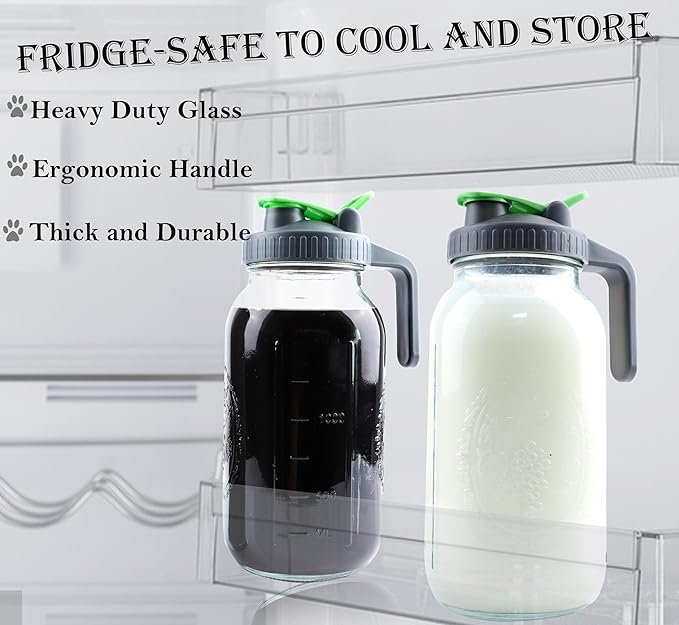 Cold Brew Coffee Maker 64 Oz Mason Jar Iced Tea Pitcher With Strainer 2 Set Half Gallon Glass Pitcher With Spout Lid 2 Quar Water Jug For Fridge Beverage Sun Tea Hot Cold Brew Lemonade Juice