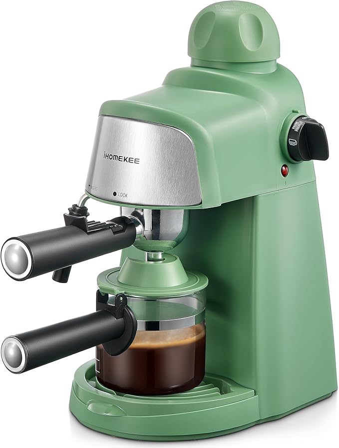 Espresso Machine 3.5Bar Espresso and Cappuccino Machine with Preheating Function 4 Cup Coffee Maker with Milk Frothing Function and Steam Wand (Green) CM6810
