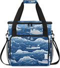 Ocean Ship Print Coffee Maker Travel Bag for Keurig K-Mini/K-Mini Plus Insulated Waterproof Tote with Pockets for K-Cup Portable Single-Serve Brewer Case
