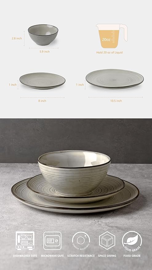 famiware Tempus Plates and Bowls Sets for 8 24 Pieces Stoneware Dinnerware Sets Dishes Set Reactive Glaze Dishware Sets Dishwasher &amp Microwave Safe - Castle Wall
