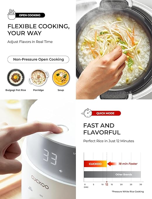 CUCKOO Twin Pressure Rice Cooker 6-Cup Uncooked / 12-Cup Cooked with Induction Heating Technology 19 Menu Modes with Voice Guide Full Stainless Steel Inner Pot White (CRP-LHTAR0609FW)