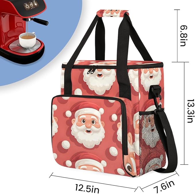 Cute Santa Claus Coffee Maker Carrying Bag Fantastic Santa Claus Travel Storage Bag Compatible with K-Mini or K-Mini Plus Single Serve Coffee Brewer Carrying Case with Pockets &amp Shoulder Strap