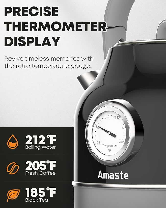 Amaste Black Coffee Maker &amp Black Retro Electric Kettle Set