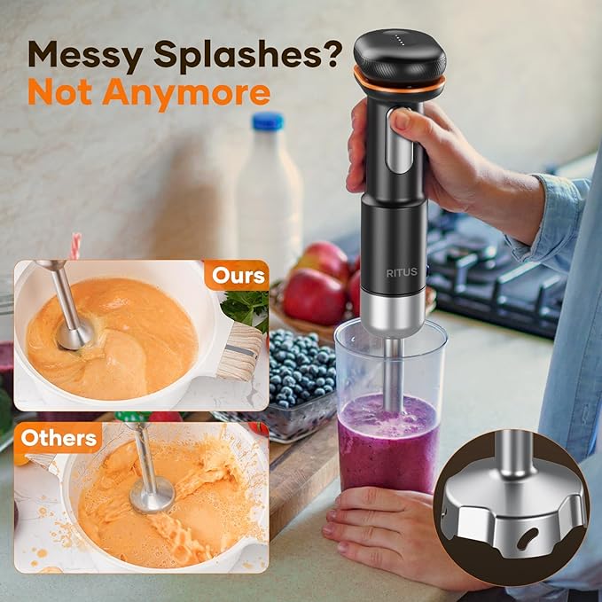 Cordless Stick Immersion Blender 5-in-1 Ritus 13000RPM Soup Blender Rechargeable Handheld Mixer For Baby Food &amp Smoothies Variable Speed Dishwasher-Safe Mixing Beaker Chopper Whisk Milk Frot