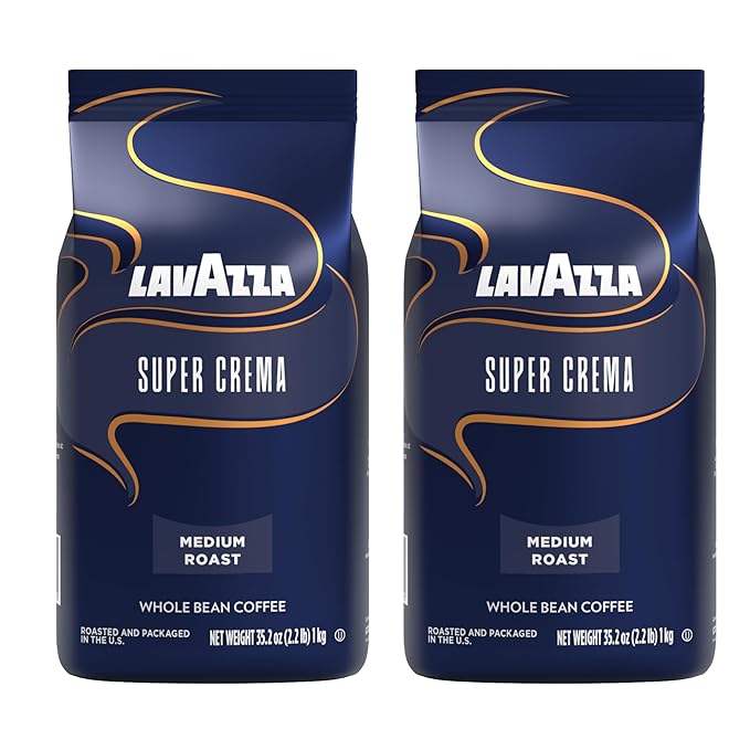 Lavazza Super Crema Espresso medium roast Whole Bean Coffee 2.2-pound Bag 2-pack