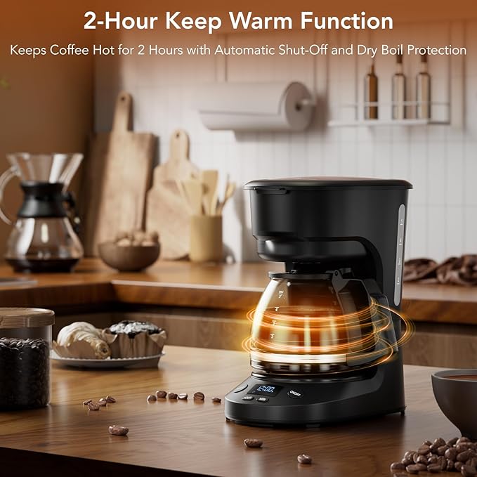COWSAR Compact Coffee Machine5 Cup Drip Coffee Maker with Timing Function2H Auto Power-off 2H Keep WarmPause &amp Brew Reusable Filterand Drip-Free Carafe Black - 3710H - Commercial Performanc