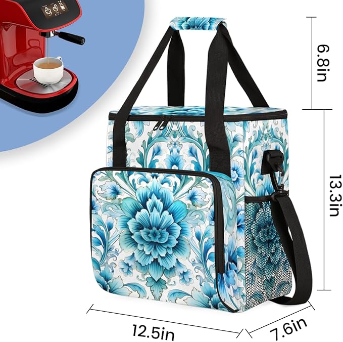 Botanic Floral Coffee Maker Carrying Bag Retro Flower Travel Storage Bag Compatible with K-Mini or K-Mini Plus Single Serve Coffee Brewer Carrying Case with Multiple Pockets &amp Shoulder Strap