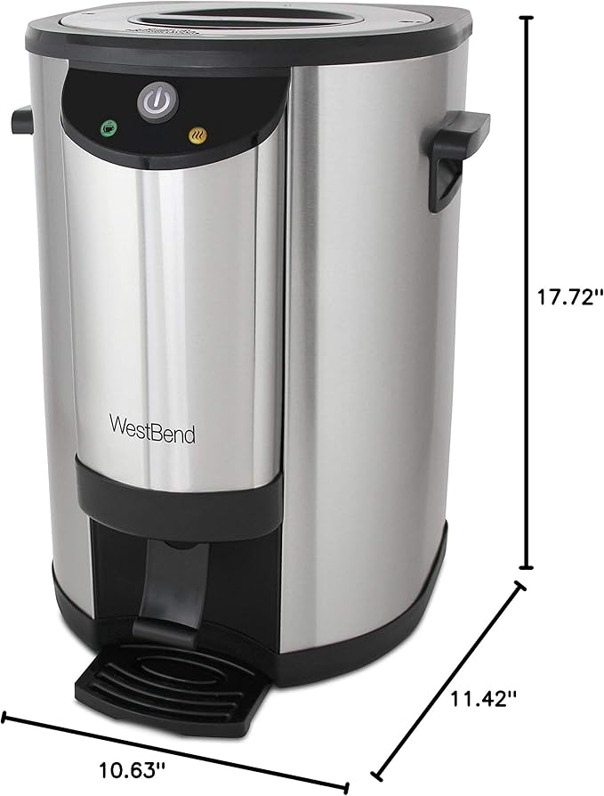 West Bend 57042 Coffee Urn Double Walled Stainless Steel Features Automatic Temperature Control Large Capacity with Fast Brewing and Easy Clean Up NSF Certified 42-Cup Silver