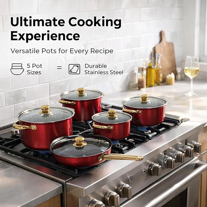 Stainless Steel Cookware Set Multifunctional Kitchen Pot and Pans Thick Durable 5 - Ply Cook Set 304 - Anti Scald Design Easy Clean Ideal for Cooking and Gift