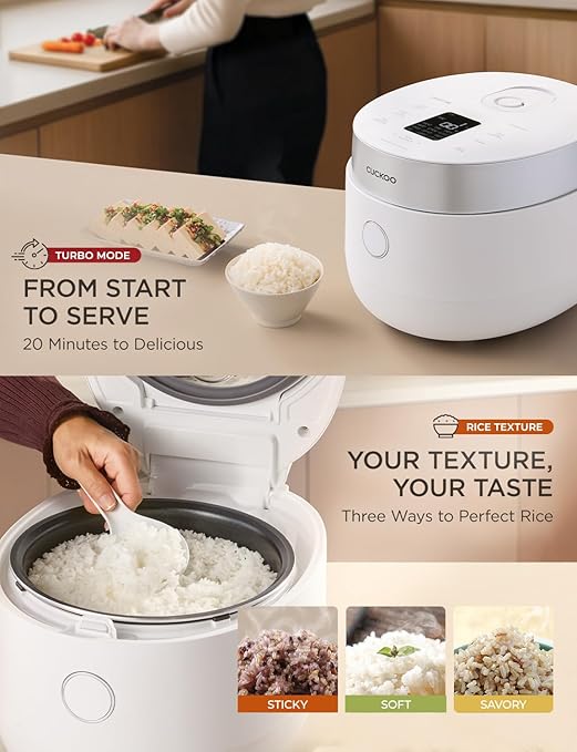 CUCKOO Micom Rice Cooker 8-Cup Uncooked / 16-Cup Cooked with Induction Heating Technology Versatile Rice Maker with 12 Menu Options and Steam Plate Voice Guide White (CR-HA0810FW)
