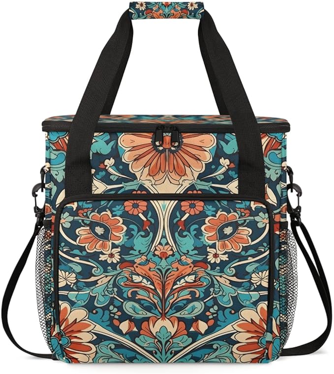 Vintage Classic Floral Coffee Maker Carrying Bag Travel Storage Bag Compatible with K-Mini or K-Mini Plus Single Serve Coffee Brewer Carrying Case with Multiple Pockets &amp Shoulder Strap