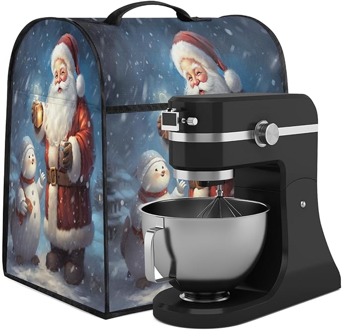 cfpolar Kitchen Aid Mixer Cover Compatible with 6-8 Quarts Snowman Santa Claus Christmas Stand Mixer Cover Kitchen Aid Mixers Accessories Appliance Organizer Bag Dust Covers with Zipper Pocket