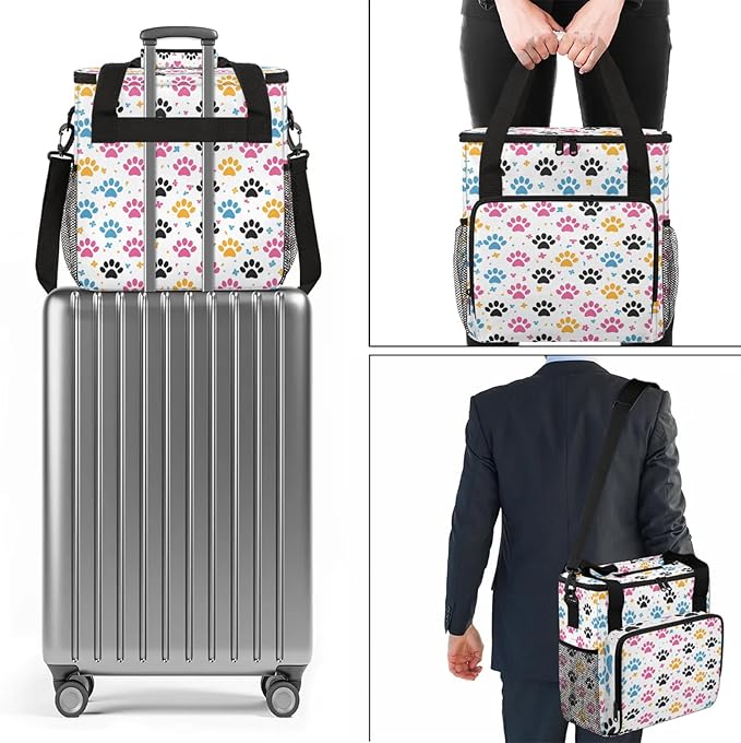 Paw Print Travel Coffee Maker Carrying Bag Large Organizer Storage Tote Bag Insulated Reusable Cooler Grocery Bags