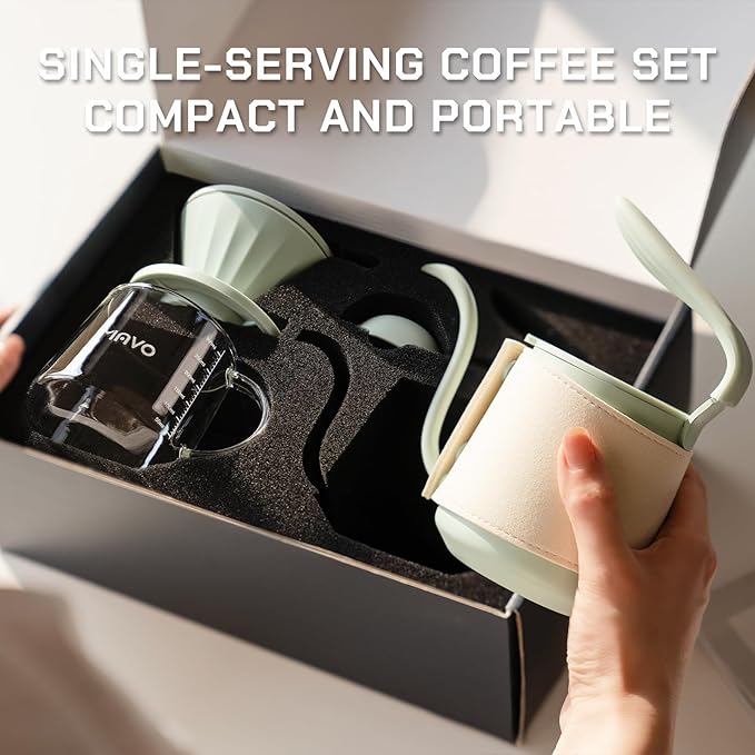Pour Over Coffee Maker Set Pour Over Kettle Coffee Dripper Glass Coffee Server with Scale Stainless Steel Filter (Green)