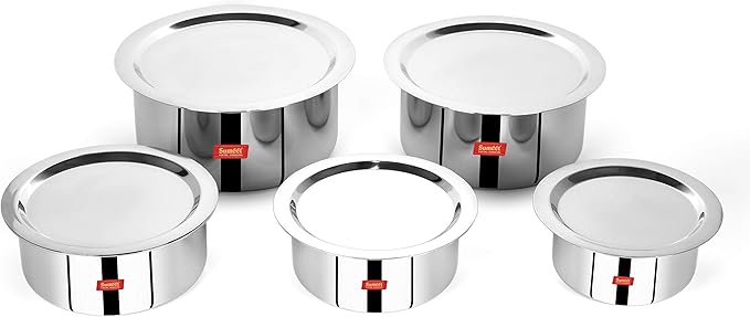 Sumeet Cook Smart TriPly SAS (Steel-Aluminium-Steel - 3 Layers) Tope Set of 5Pcs with Lid - No. 14 (1.1 LTR 14Cm) No. 16 (1.6Ltr 16Cm) No.18 (2Ltr 18Cm) No. 20(3Ltr 20Cm) No.22 (4Ltr 22Cm)