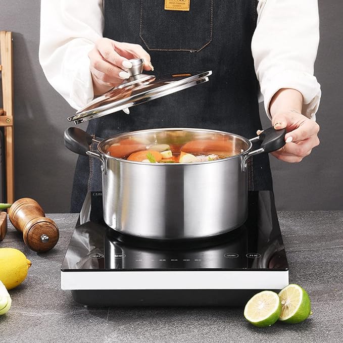 Pot and Pan Set 2 Piece Cookware Set Stainless Steel Pot and Pan Set Kitchen Pot and Pan Set Multifunctional Stainless Steel Cookware for Home Kitchen Restaurant/329 (Color : Brown Cover Size : 6.7*5