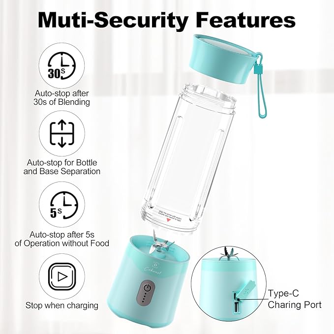 COKUNST 18oz Portable Blender USB Rechargeable Personal Size Blenders Smoothie Blender with 6 Blades for Protein &amp Shakes Mini juicer with Extra Handle Lid for Travel Sports Outgoing Green