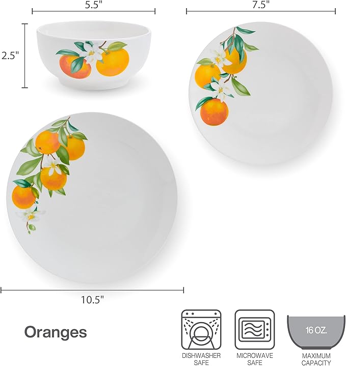 Studio Nova Oranges 12 Piece Dinnerware Set Service for 4 White