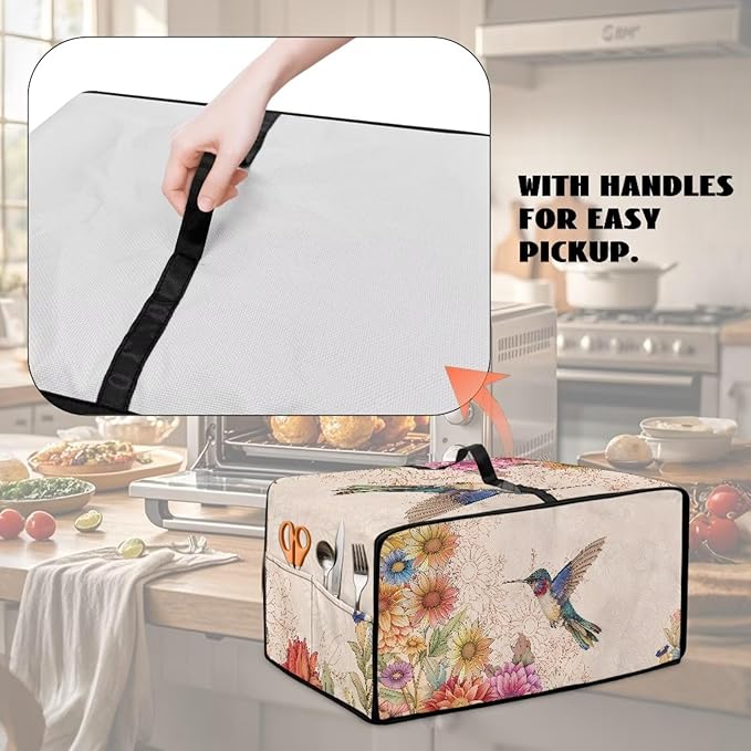 Convection Toaster Oven Cover with Storage Side Pockets Fits Most Kichen Countertop Applances Dustproof Toaster Oven Covers for Family Kitchen Essential Hummingbird Floral