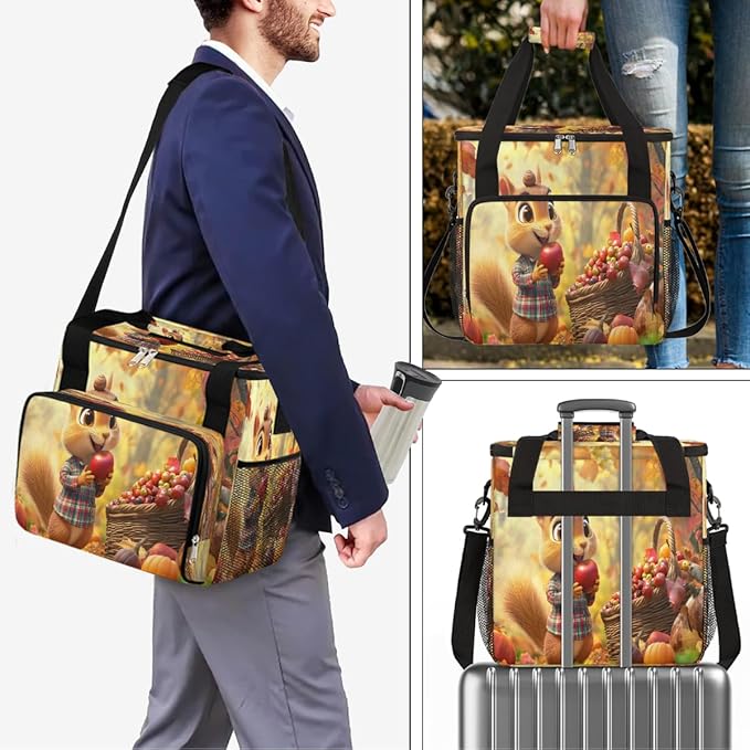 Cartoon Squirrel Apple Maple Leaf Coffee Maker Carring Bag Travel Carrying Storage Tote Bag Compatible with Keurig K-Mini or K-Mini Plus Portable Single Serve Coffee Brewer Case with Pockets