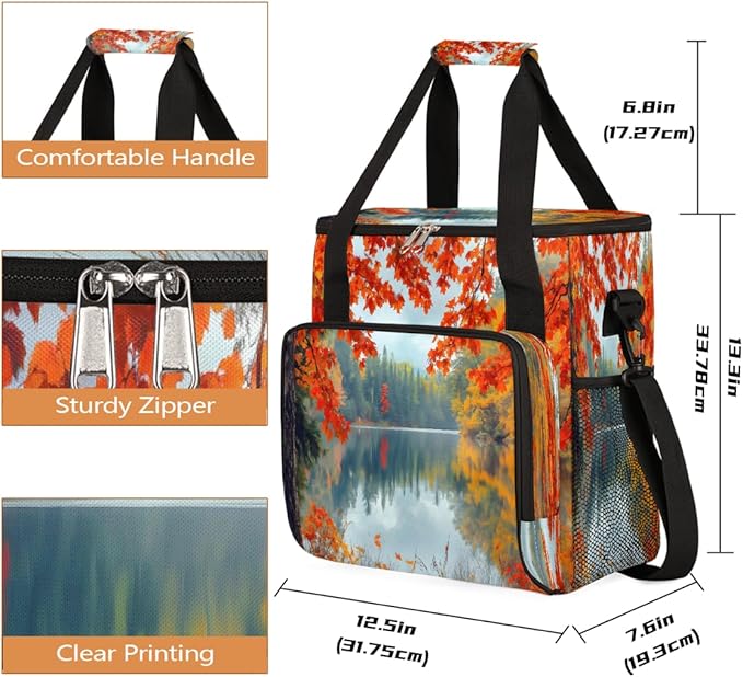Maple Leaf Forest Lake Coffee Maker Carring Bag Travel Carrying Storage Tote Bag Compatible with Keurig K-Mini or K-Mini Plus Portable Single Serve Coffee Brewer Case with Pockets for K-cup Pods