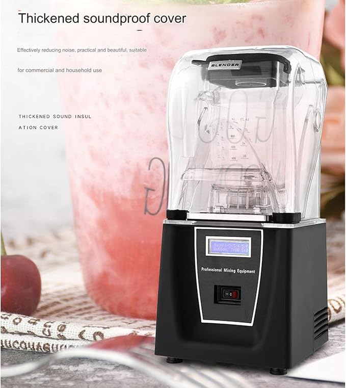 Commercial Soundproof Cover Smoothie Machine Food Processor 1.5L 1000W Detachable Lid Stepless Speed AdjustmentBlack