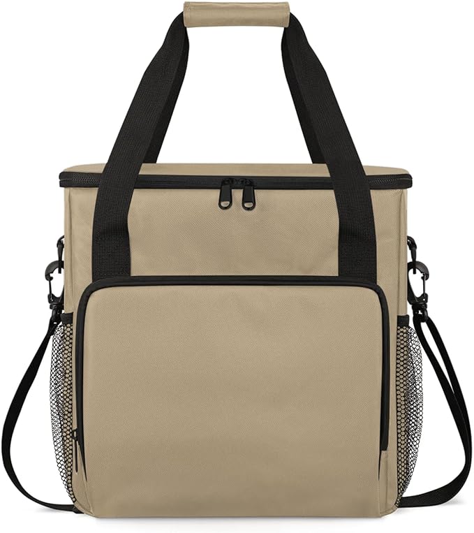 Tan Coffee Maker Carrying Bag Waterproof Insulated Leakproof Cooler Bag Portable Storage Tote Bag Organizer With Shoulder Strap