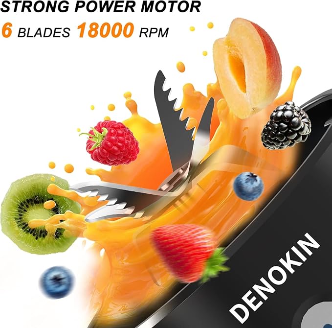 DENOKIN Portable Blender 16oz Vessel Cordless Personal Size Small Blender for Shakes and Smoothies with 6 Blade for Kitchen Home Travel