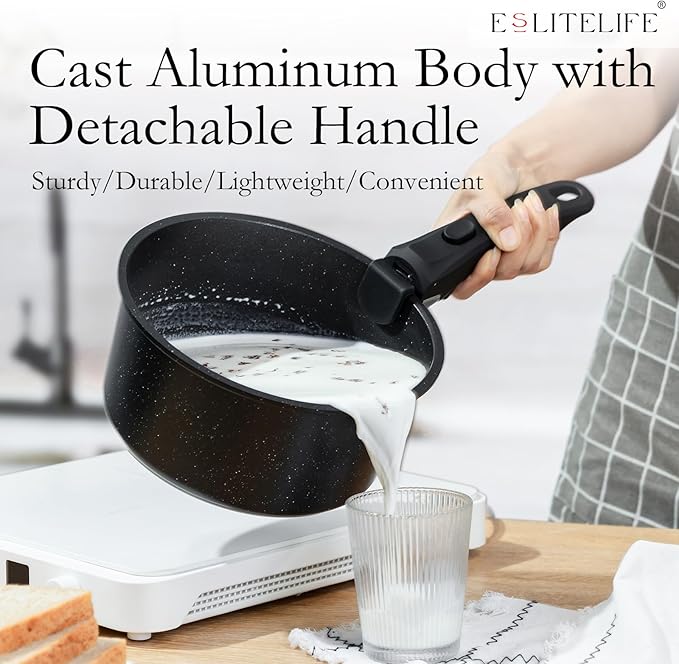ESLITE LIFE Nonstick Cookware Sets with Detachable HandleCeramic Coating Pots and Pans Set Kitchen Cooking Set Compatible with All Stovetops PTFE &amp PFOA Free Black 10 Pcs Set