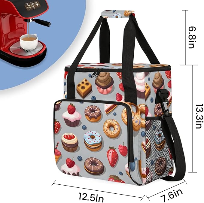 Cake Donut Coffee Maker Travel Bag for Keurig K-Mini/K-Mini Plus Insulated Waterproof Tote with Pockets for K-Cup Portable Single-Serve Brewer Case