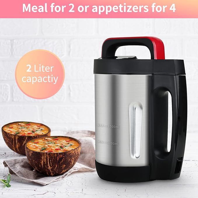 2L Soup Maker Makes 2-6 Servings LCD Touch Control Panel Stainless Steel Blender &amp Heater 800W for Soups Smoothies Sauces — Smart Kitchen Appliance for Homemade Soup
