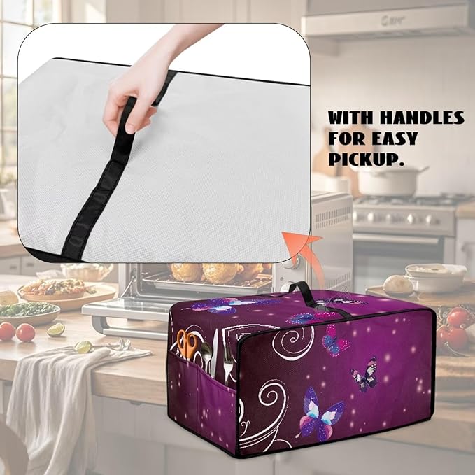 Butterfly Print Toaster Oven Dust Cover Heavy Duty Dustproof Smart Microwave Oven Protector Washable Toaster Oven Air Fryer Cover 18.5 x 14.5 x 9 Purple