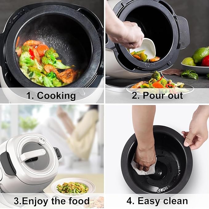 2000W Commercial Food Processor &amp Automatic Cooker 6L Stainless Steel Pot with 360° Rotation and 3D Heating 3 Speed Modes for Stir Frying Soup Rice Home and Restaurant Kitchen Appliance