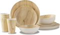 MissYIP 16 Pcs Melamine Dinnerware Set Service for 4Woodland Melamine Plates Set with Bowls and CupsNon-breakable Lightweight Dining Tableware Indoor and Outdoor useDishwasher SafeWood grain